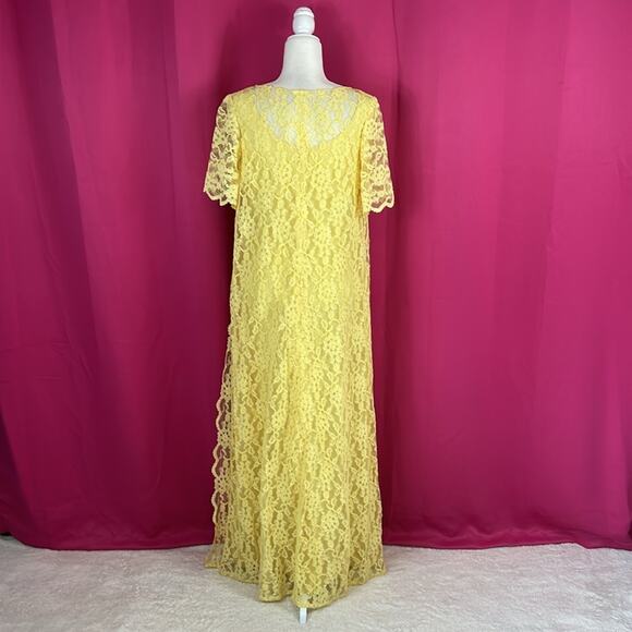 Vintage 60s unbranded buttercup yellow and lace jacket evening maxi dress, m - Picture 2 of 9